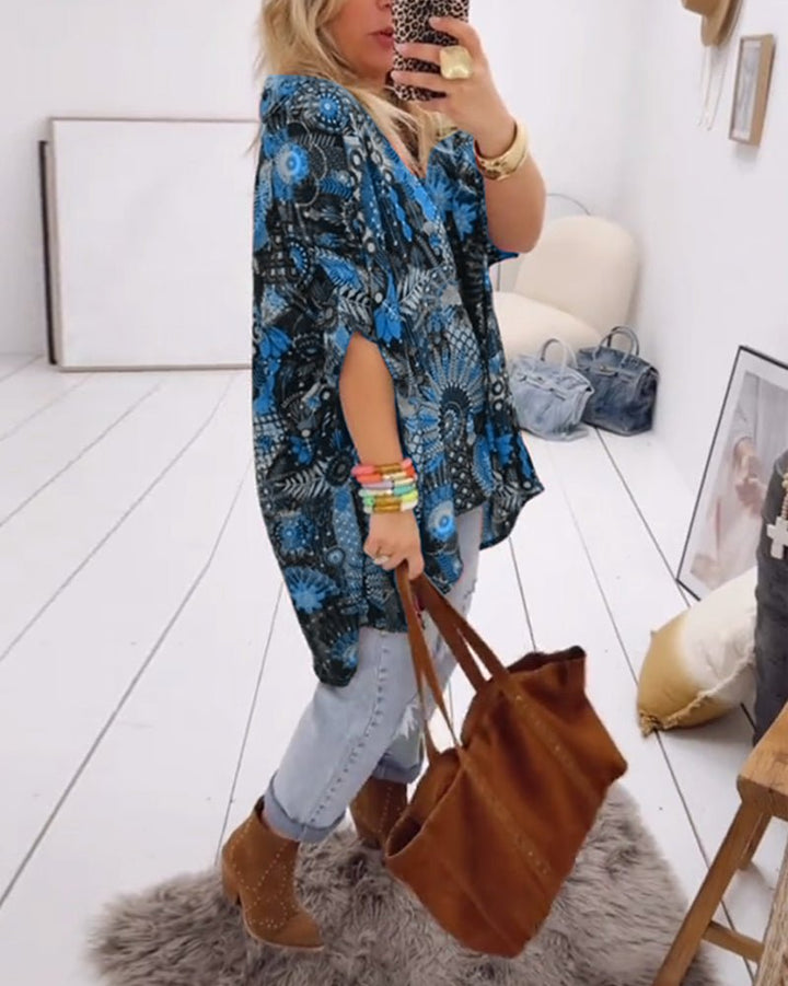 Linda – Printed Blouse with Lapel Collar