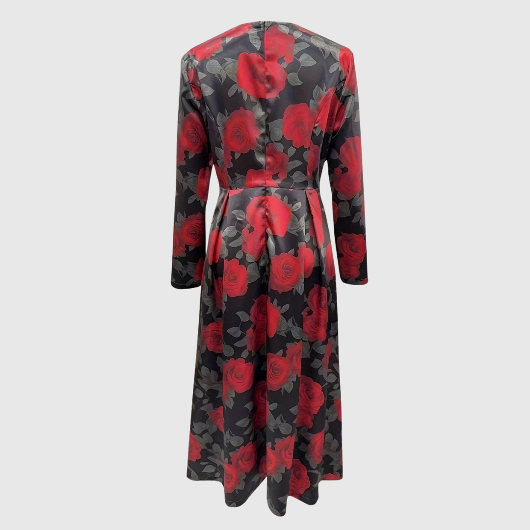 Lila | Elegant Vintage A-Line Maxi Dress with Floral Print