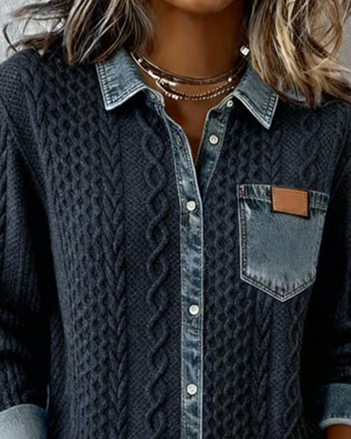 Long Sleeve Shirt with Denim Accents