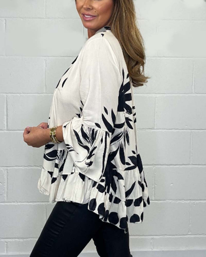 Lyra – Flared Sleeve Top with V-Neck