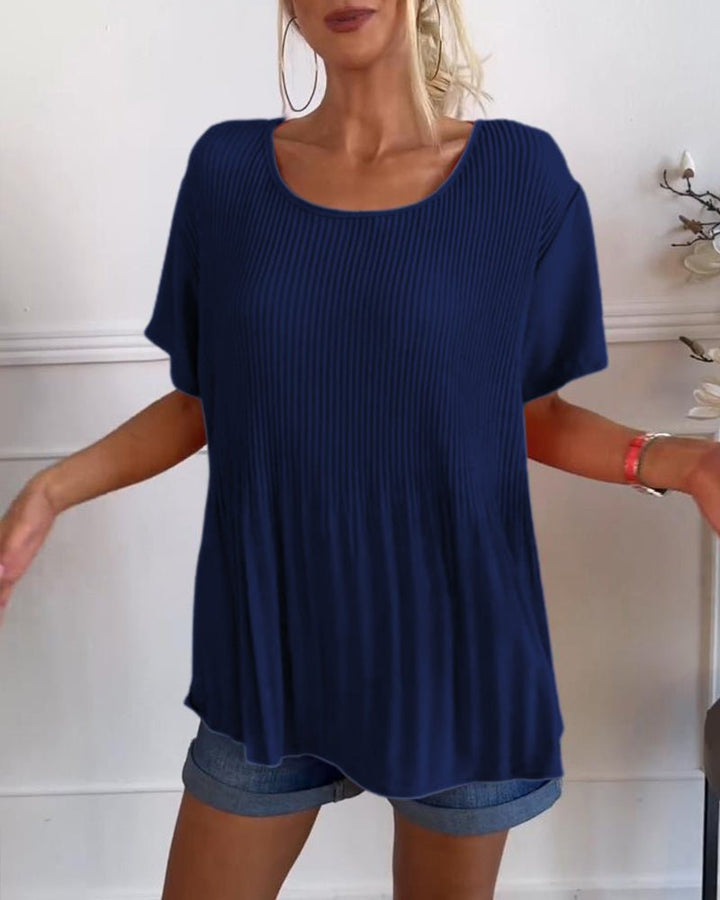 Hera – Pleated Round-Neck Blouse