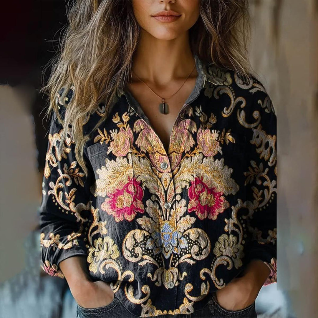 Stephanie – Collared Floral Long-Sleeve Shirt