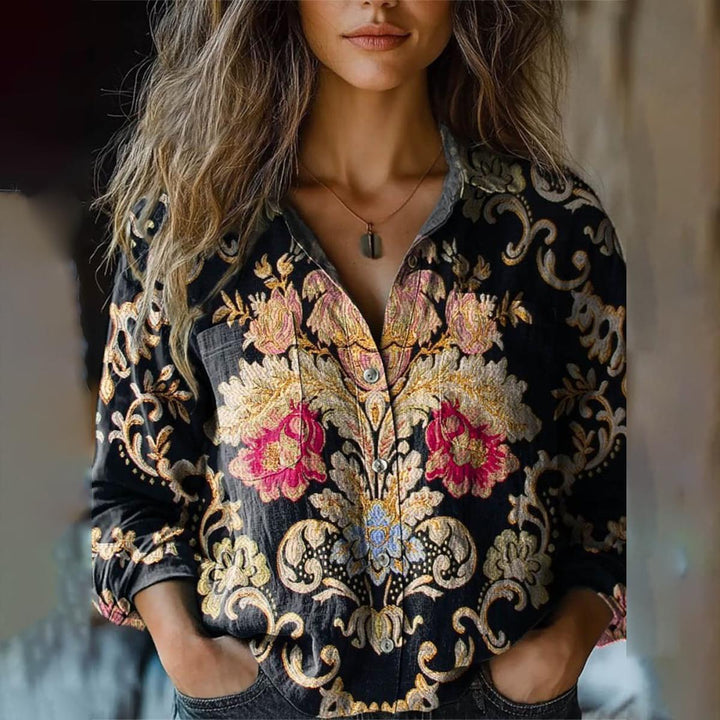 Stephanie – Collared Floral Long-Sleeve Shirt