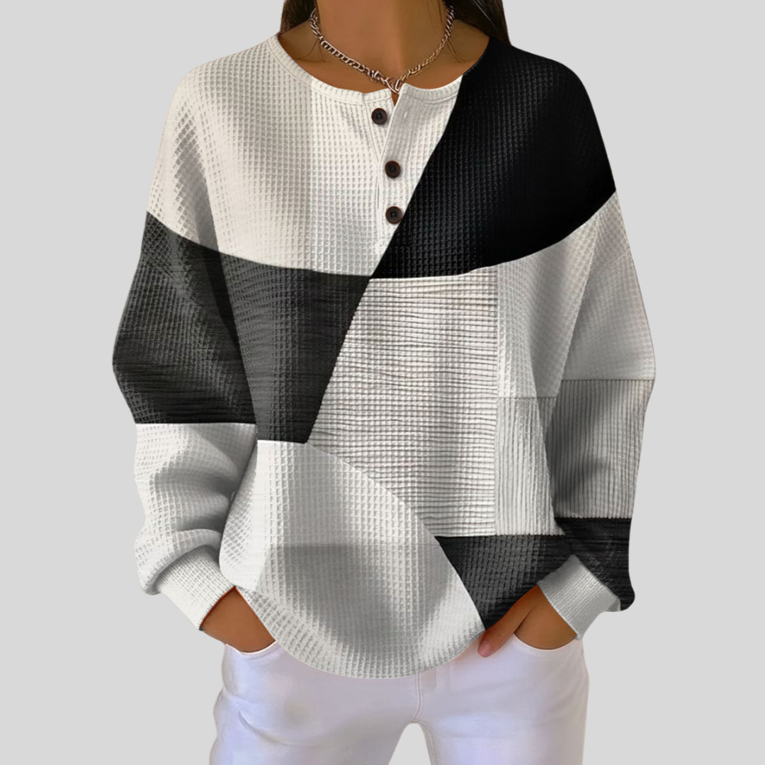 Ally Waffle Knit Henley Sweatshirt