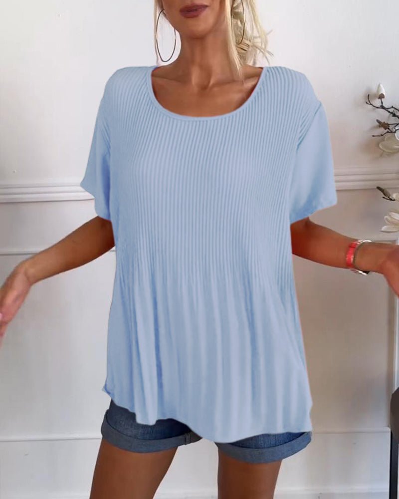 Hera – Pleated Round-Neck Blouse