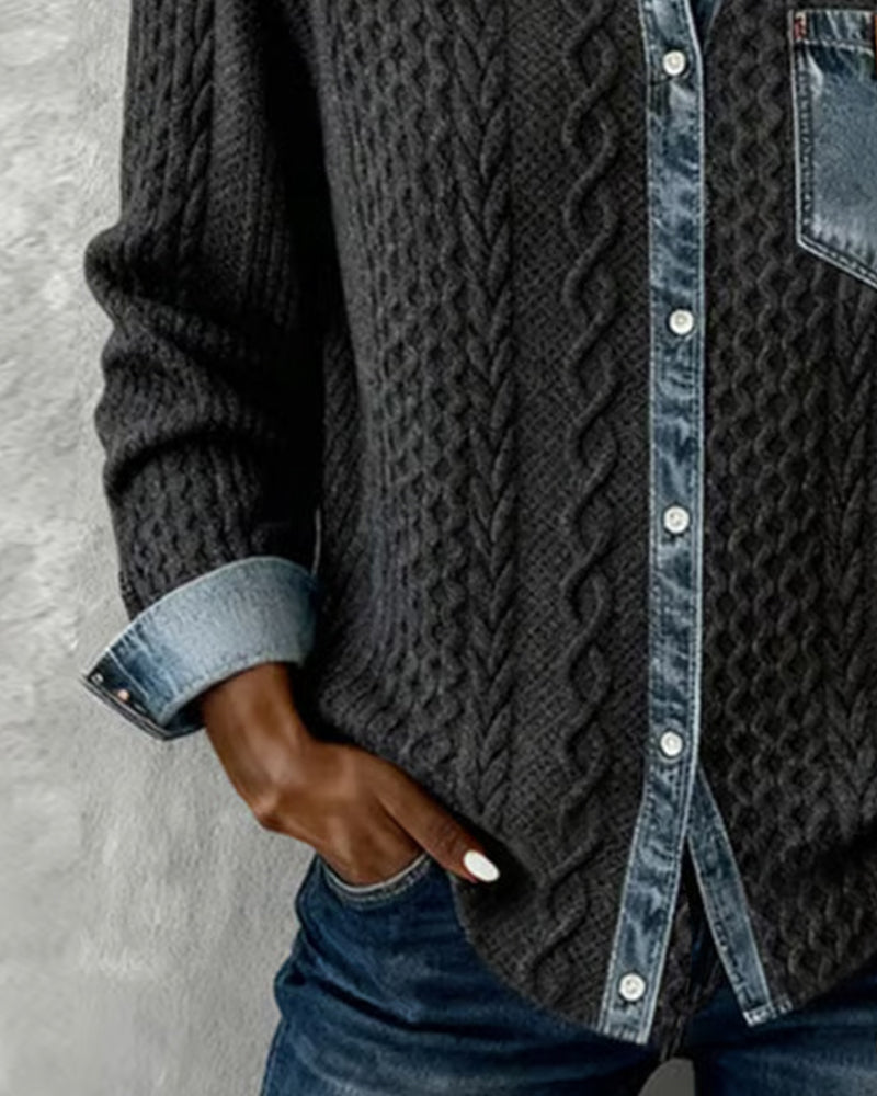 Long Sleeve Shirt with Denim Accents