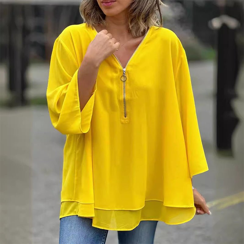 Lorelai – V-Neck Zipper Blouse