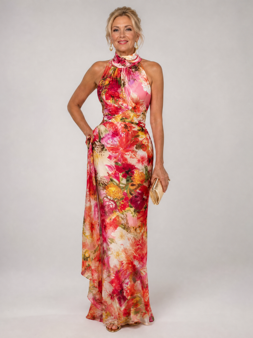 Elisabetta™ Halter Neck Floral Print Maxi Dress