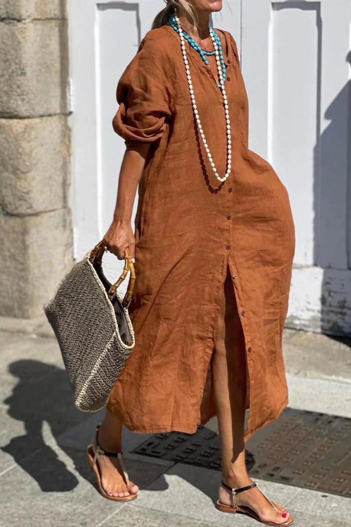 Cassy – Button-Down Maxi Dress with Side Slit