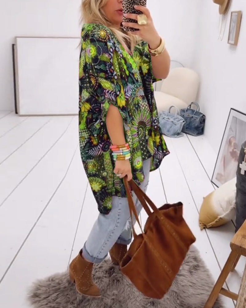 Linda – Printed Blouse with Lapel Collar
