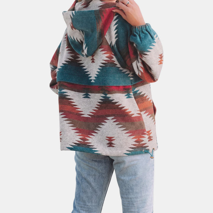 Peyton | Oversized Quarter-Zip Hoodie with Geometric Print