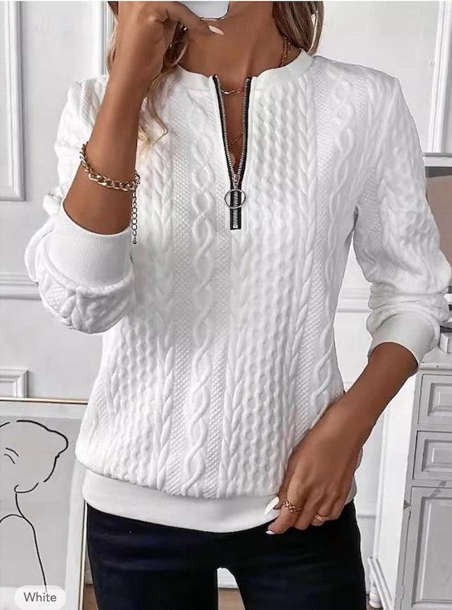Flavia – Classic White Round-Neck Blouse