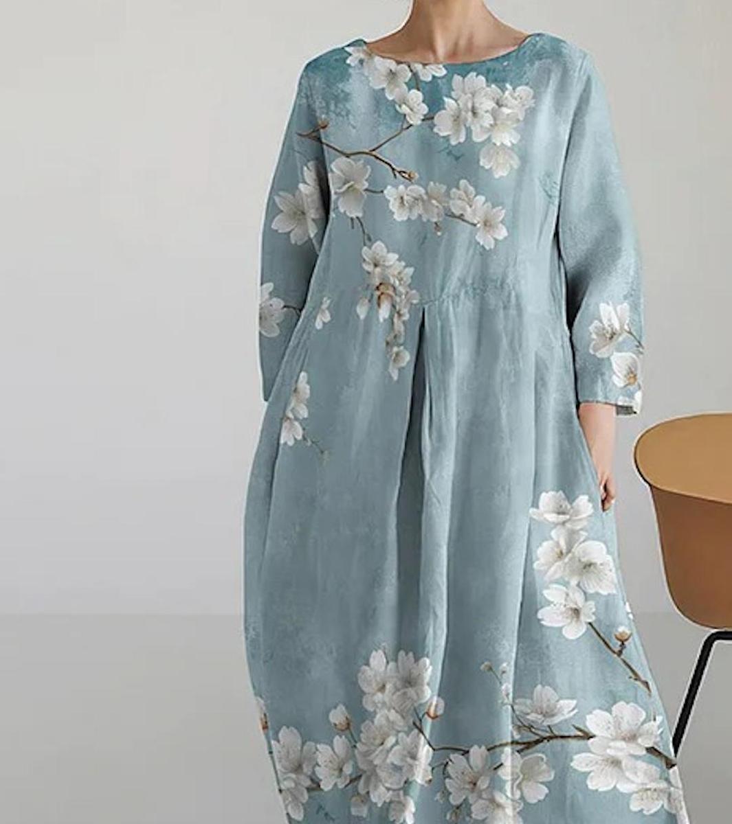 Cherie – Floral Maxi Dress with 3/4 Sleeves