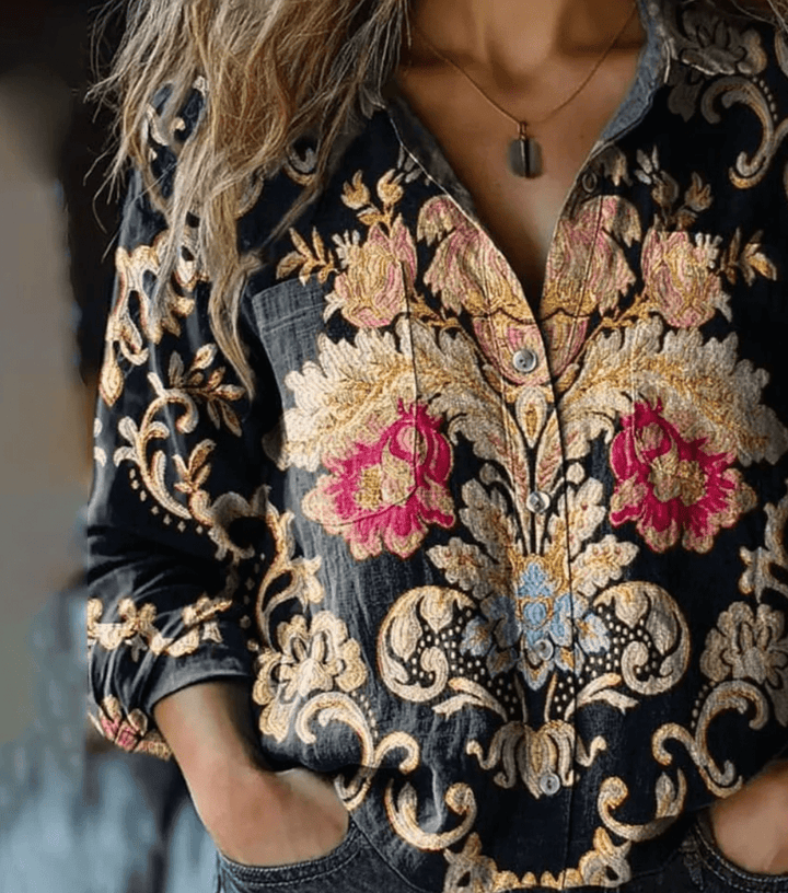 Stephanie – Collared Floral Long-Sleeve Shirt