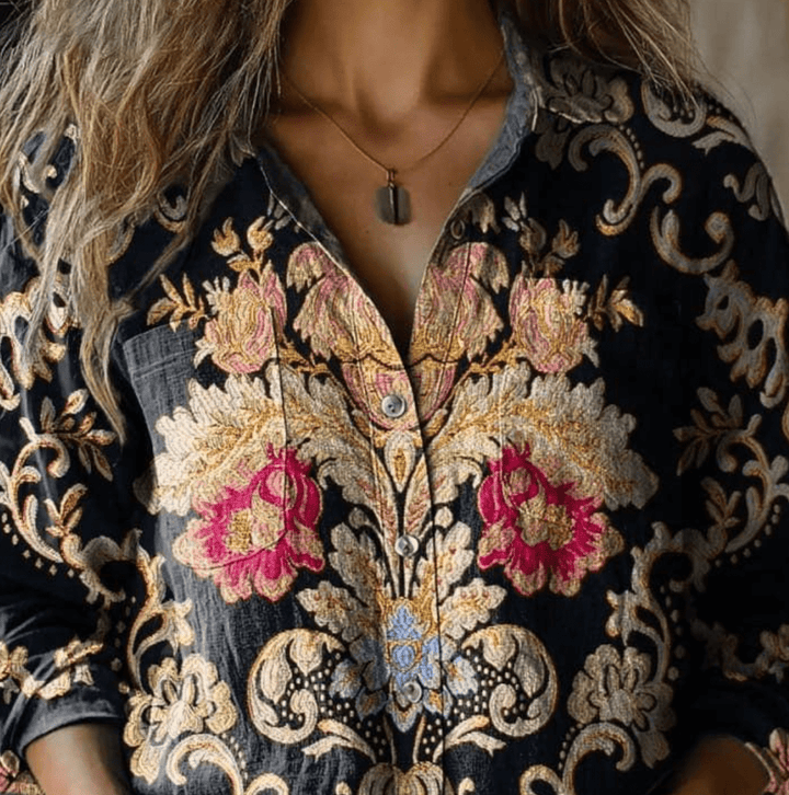 Stephanie – Collared Floral Long-Sleeve Shirt