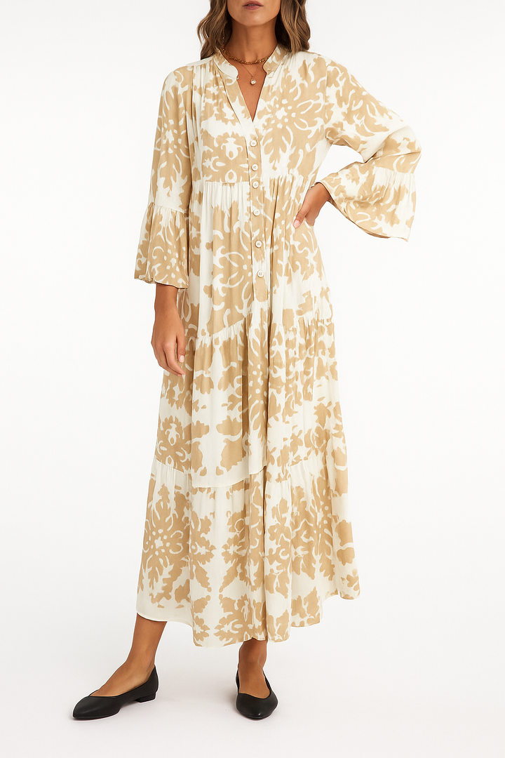 Bonnie – Printed V-Neck Maxi Dress