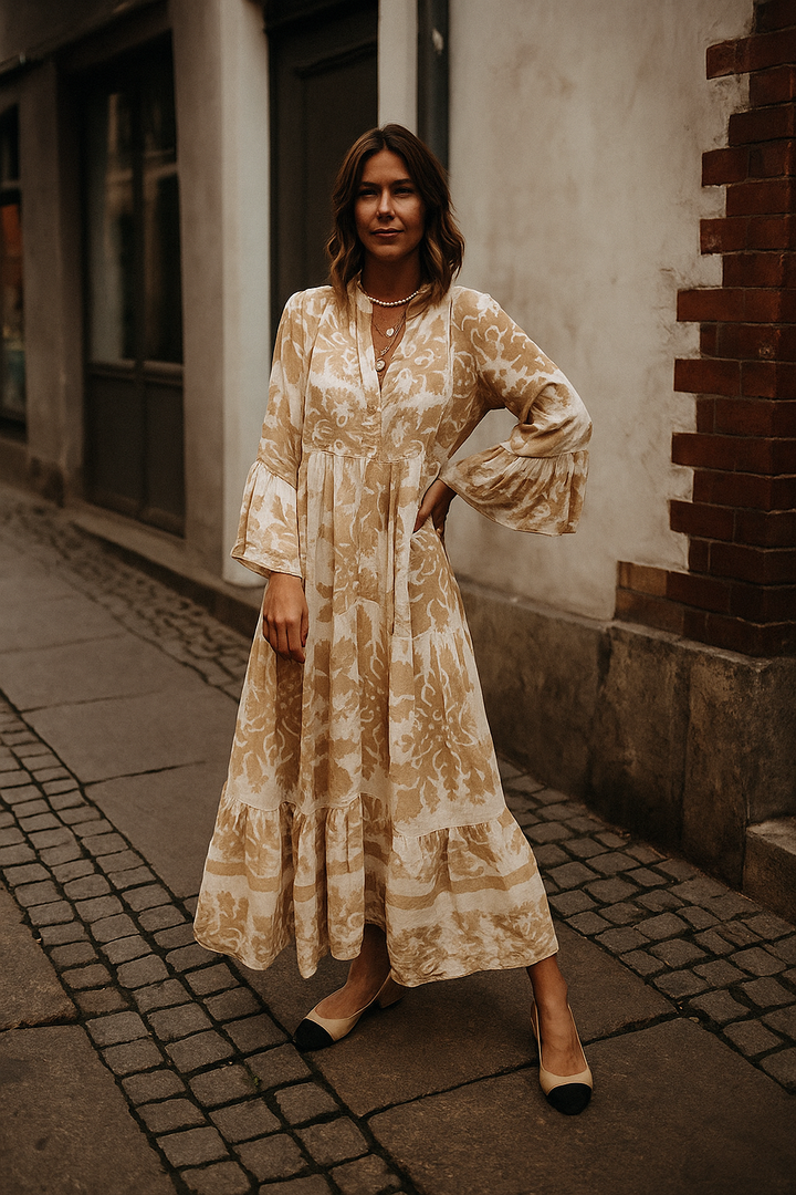 Bonnie – Printed V-Neck Maxi Dress