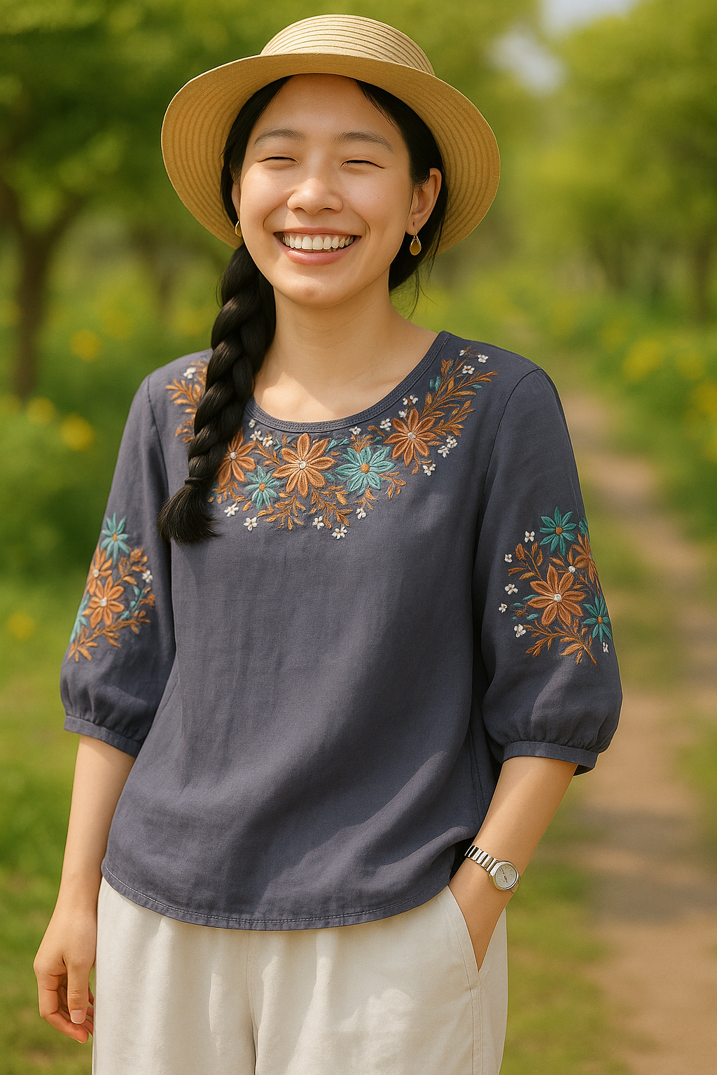 Ellin – Petal Stitch Floral Embroidered Blouse