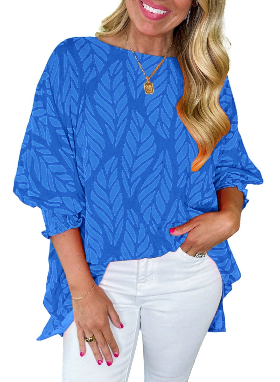 Risa – Puff Sleeve Blouse with Leaf Print