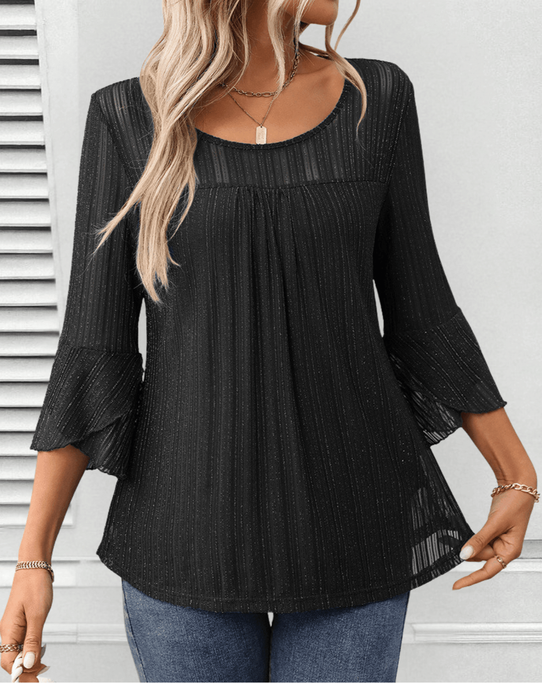Larra – Pleated Blouse with Bell Sleeves