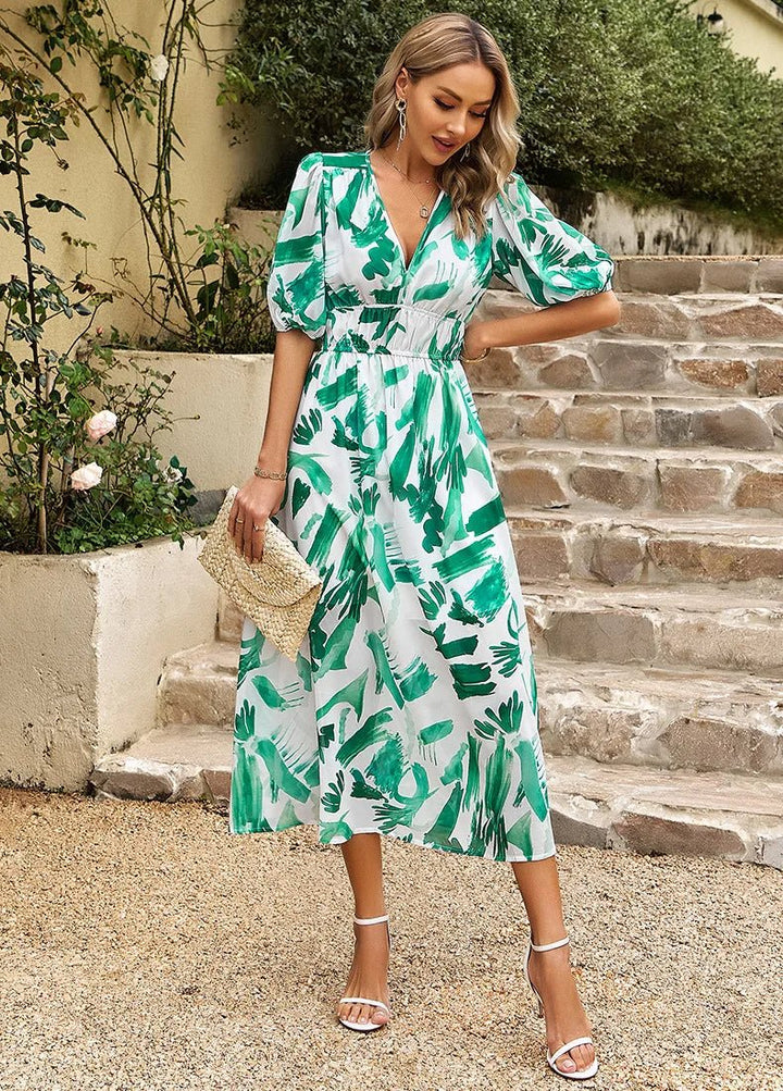 Allison – Floral Midi Dress with V-Neck