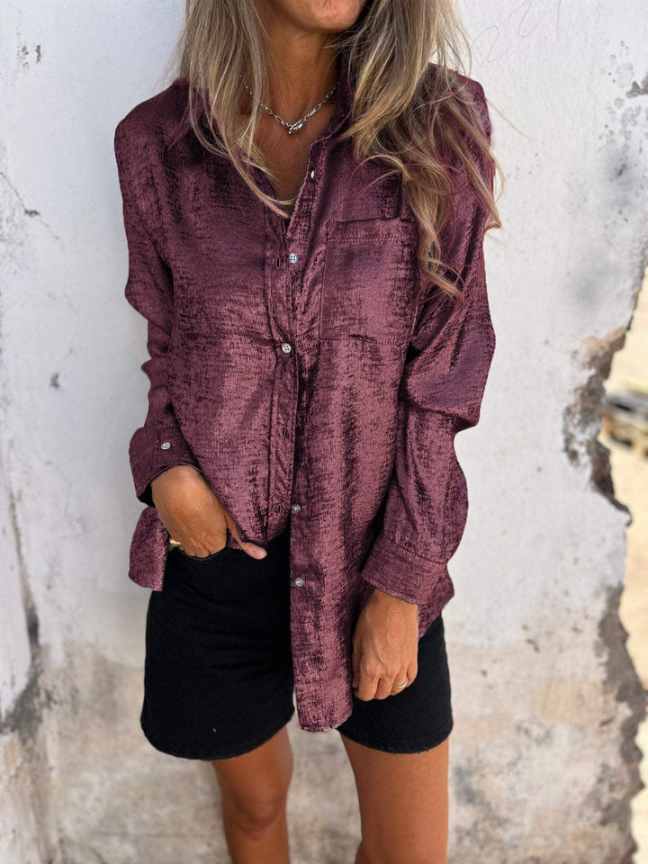 Amaya – Shimmer Button-Up Blouse