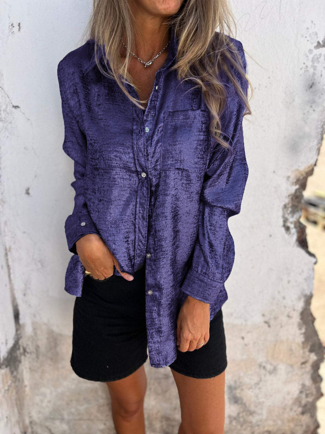 Amaya – Shimmer Button-Up Blouse
