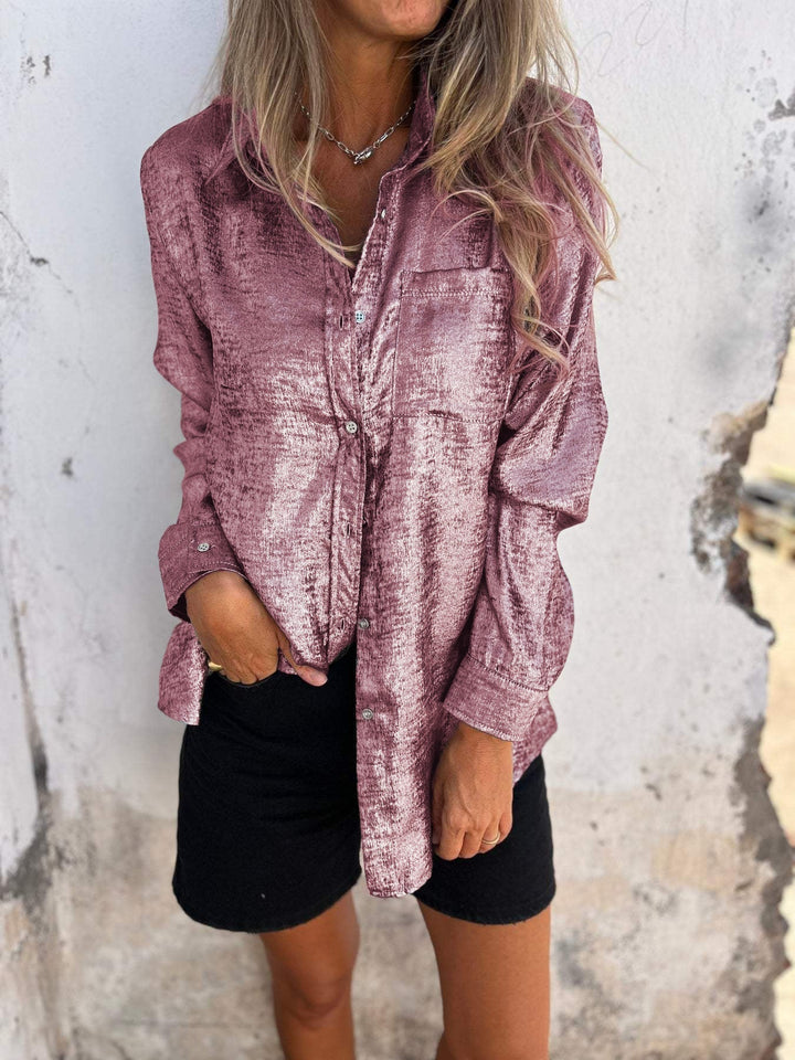 Amaya – Shimmer Button-Up Blouse