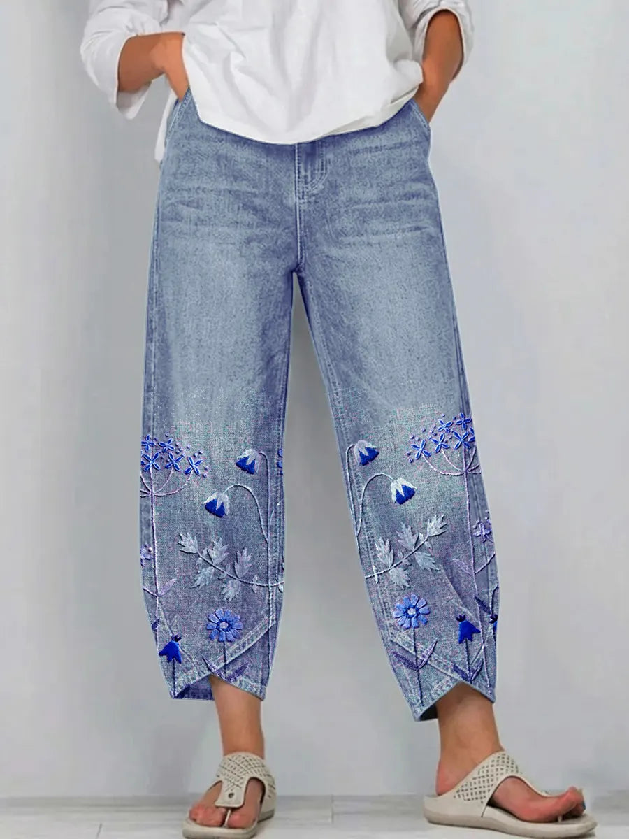 Mirabelle | Floral Embroidered Cropped Trouser