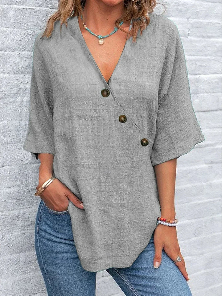 Zele – V-Neck Long Sleeve Top with Cuff Detail