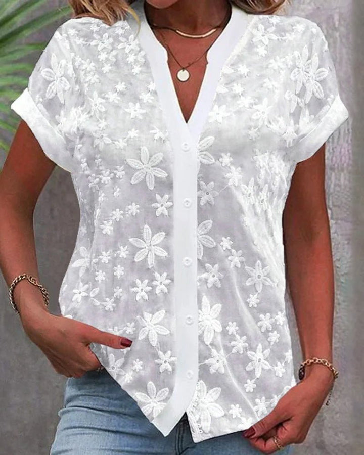 Coralie – Short-Sleeve Blouse with V-Neck