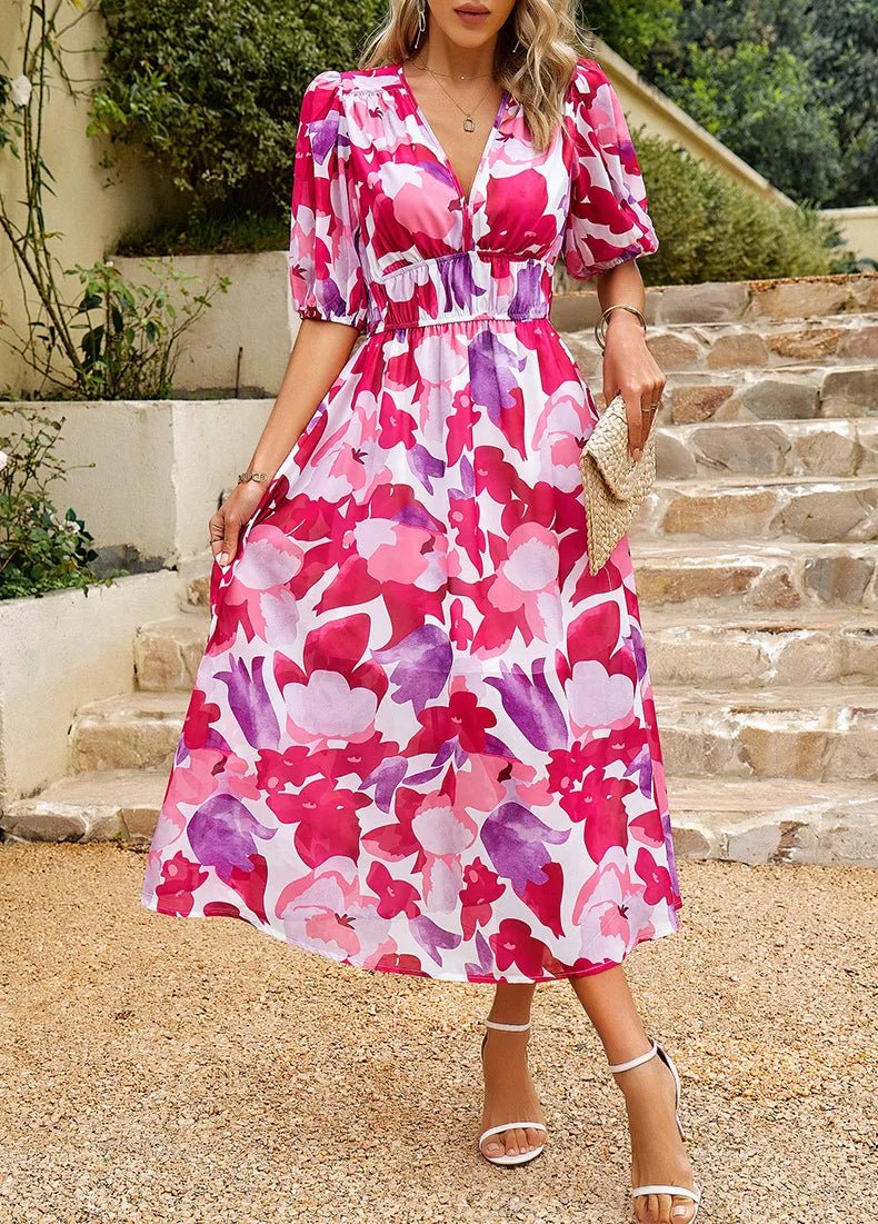 Allison – Floral Midi Dress with V-Neck