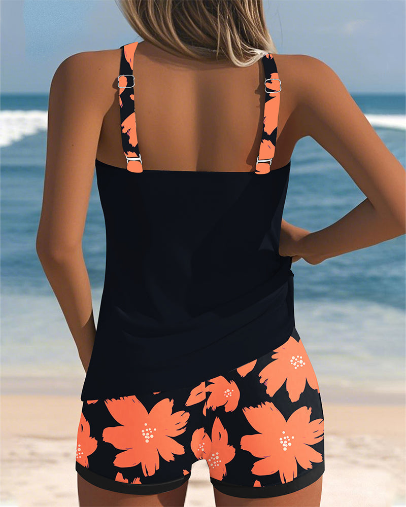 Edith – Sleeveless Printed Tankini with Open Back