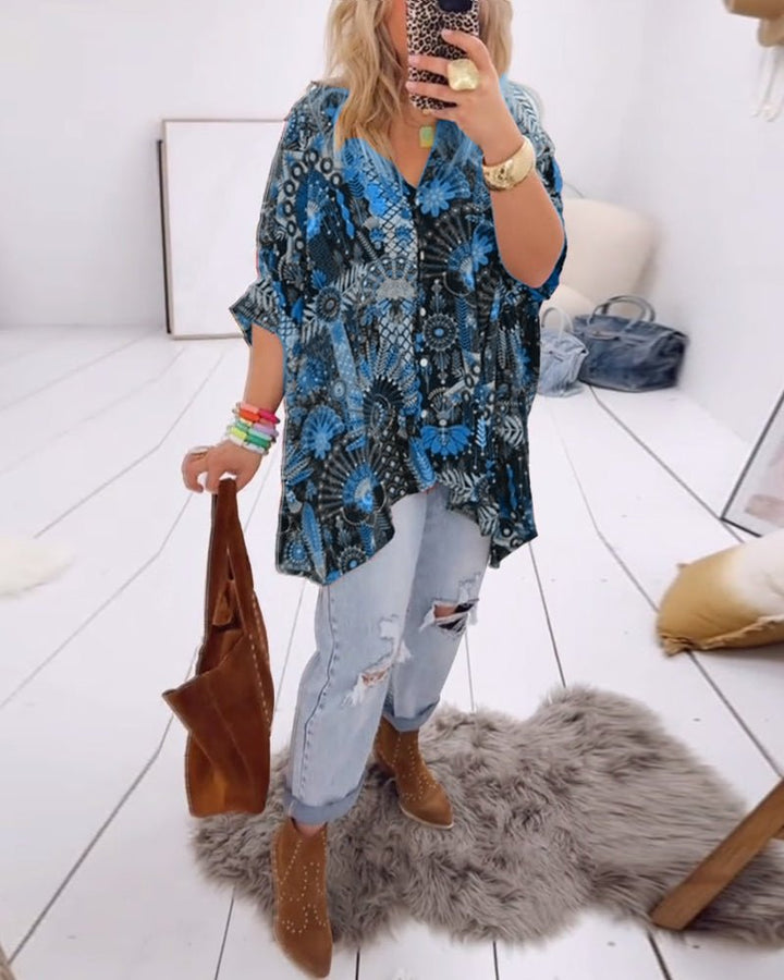 Linda – Printed Blouse with Lapel Collar