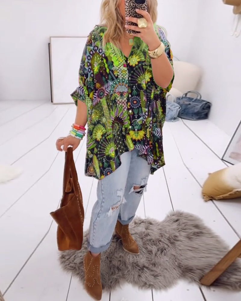 Linda – Printed Blouse with Lapel Collar