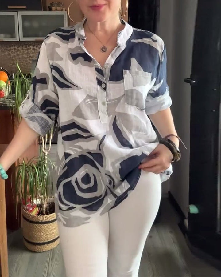 Rita – Relaxed Collar Blouse with Pocket Detail