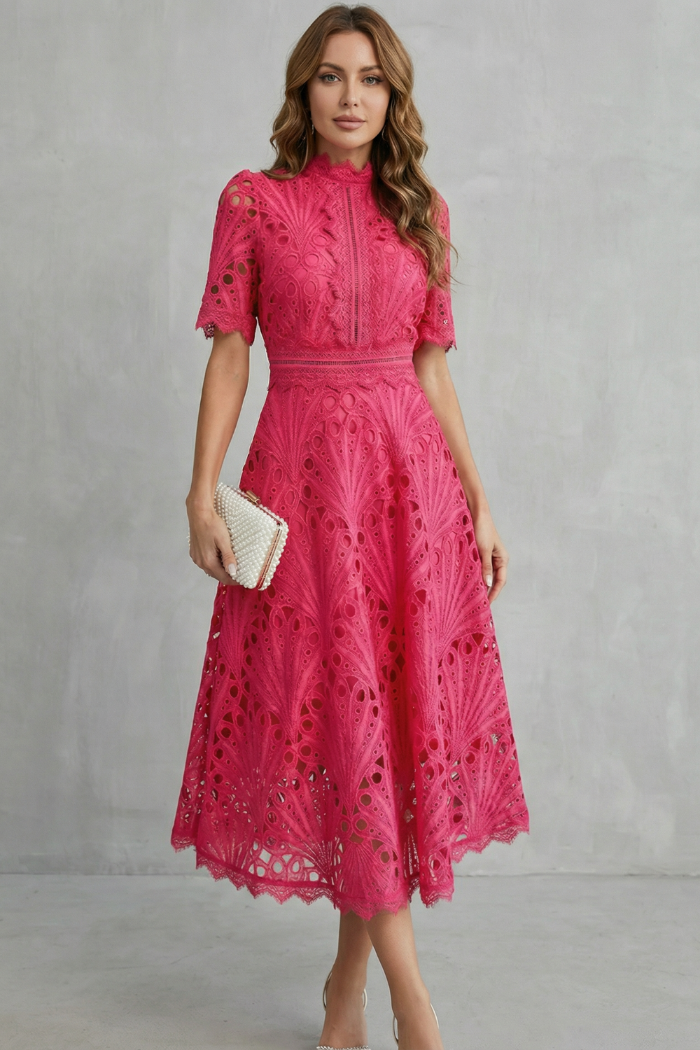Charlisse | Ornate lace refinement – High-neck midi dress