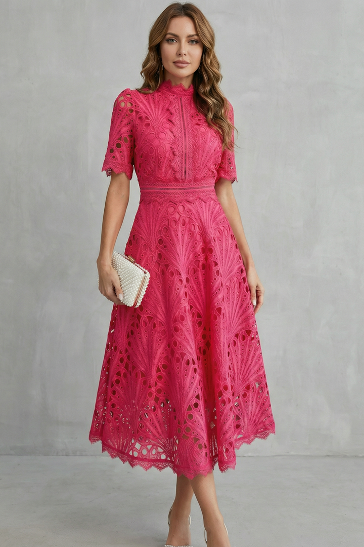 Charlisse | Ornate lace refinement – High-neck midi dress