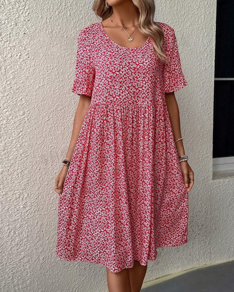 Anne – Floral Midi Dress with Short Sleeves