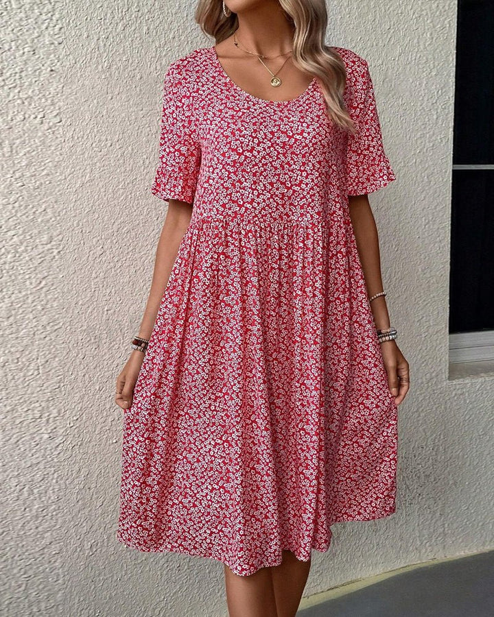 Anne – Floral Midi Dress with Short Sleeves