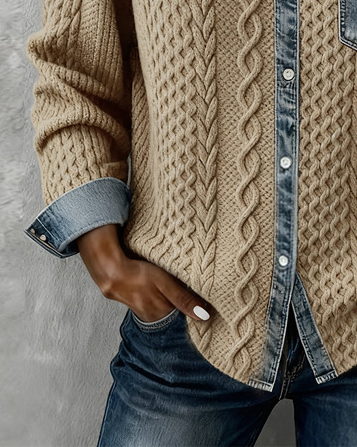 Long Sleeve Shirt with Denim Accents