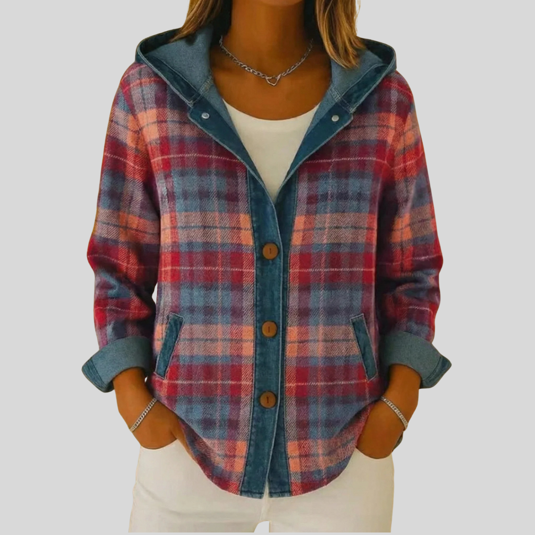 Checked Shacket with Hood