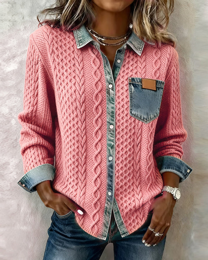 Long Sleeve Shirt with Denim Accents