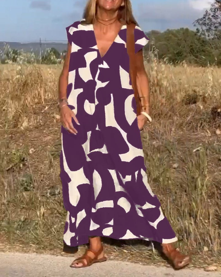 Amelia – Printed V-Neck Maxi Dress