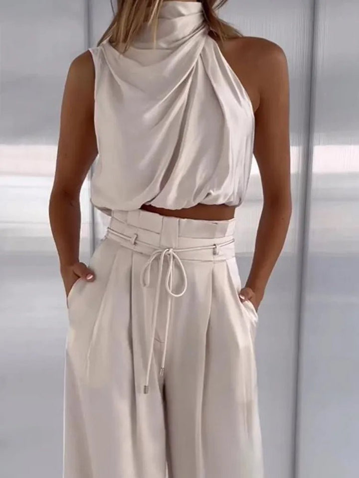 Skye – Wide-Leg Pants Set with V-Neck Top