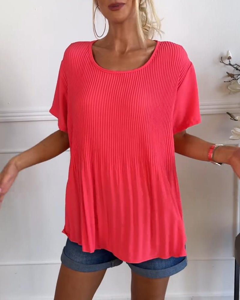 Hera – Pleated Round-Neck Blouse