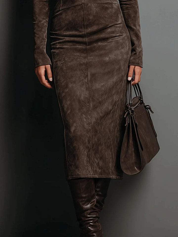 KATHERINE | BROWN TURTLENECK MIDI DRESS