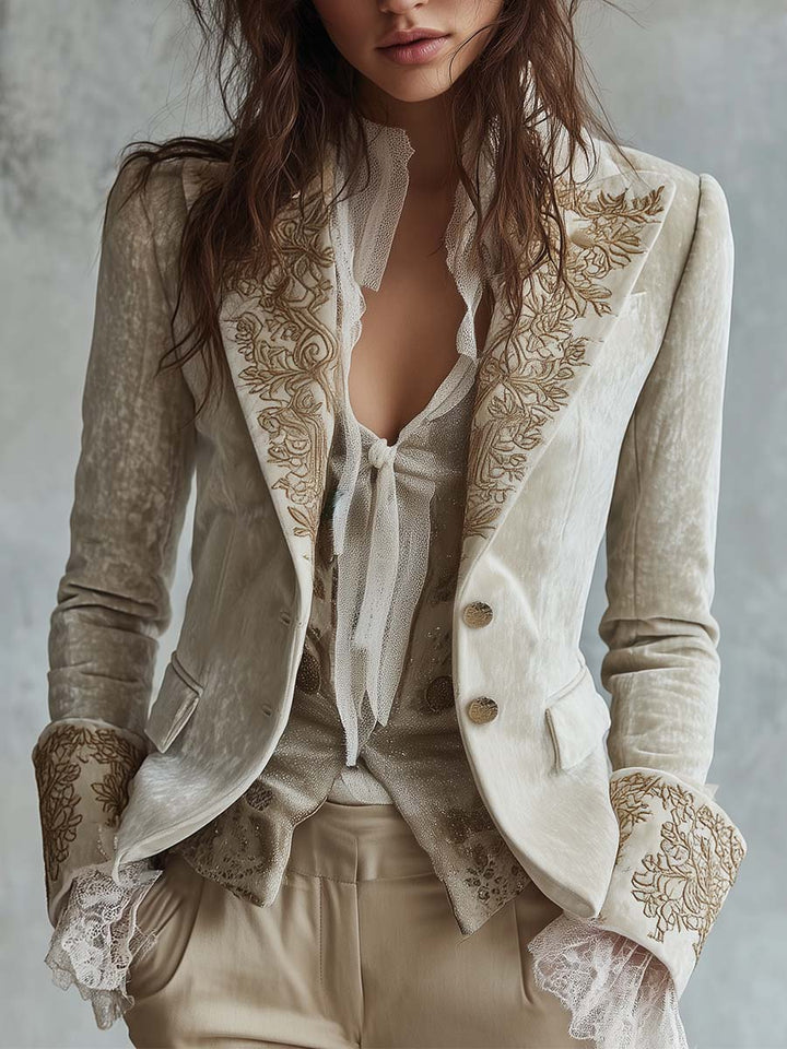 Cora | Tailored Embroidered Ivory Blazer