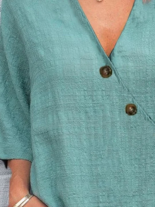 Zele – V-Neck Long Sleeve Top with Cuff Detail