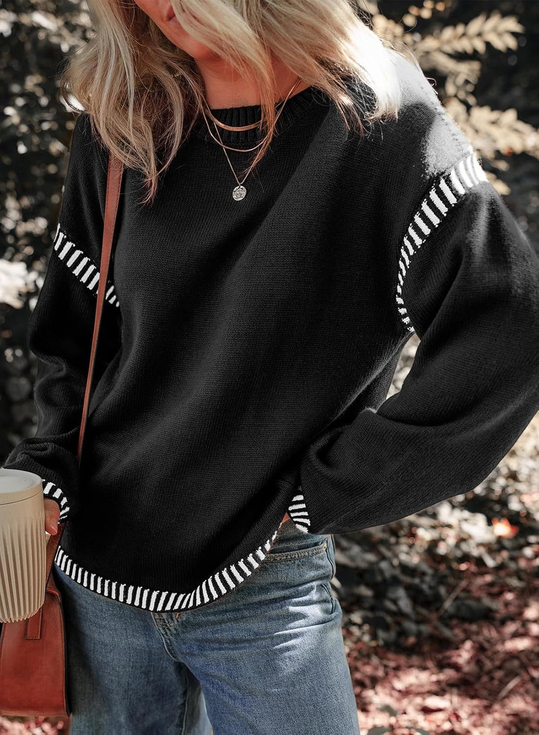 Maria – Contrast Trim Crewneck Sweater